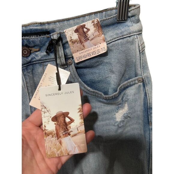 NWT New Sincerely Jules High Rose wide Leg Light Wash Loose Distressed Size 28 - Picture 3 of 11